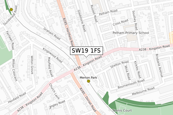 SW19 1FS map - large scale - OS Open Zoomstack (Ordnance Survey)