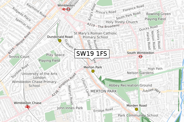 SW19 1FS map - small scale - OS Open Zoomstack (Ordnance Survey)