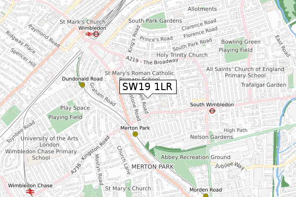 SW19 1LR map - small scale - OS Open Zoomstack (Ordnance Survey)