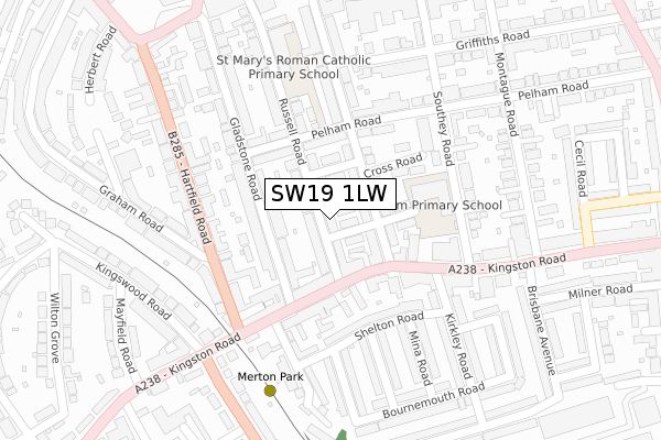 SW19 1LW map - large scale - OS Open Zoomstack (Ordnance Survey)