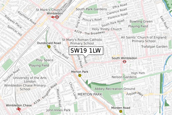 SW19 1LW map - small scale - OS Open Zoomstack (Ordnance Survey)