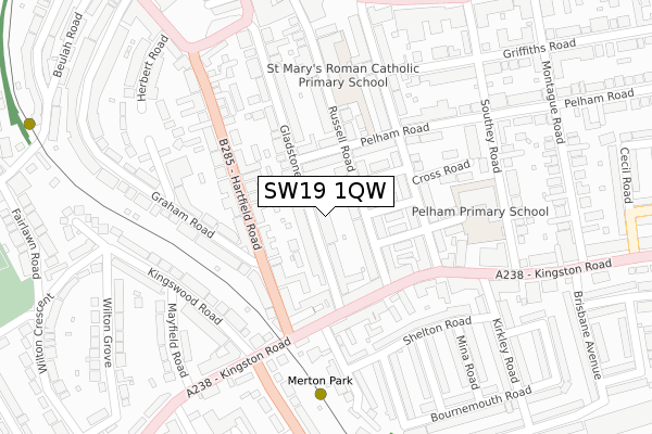 SW19 1QW map - large scale - OS Open Zoomstack (Ordnance Survey)