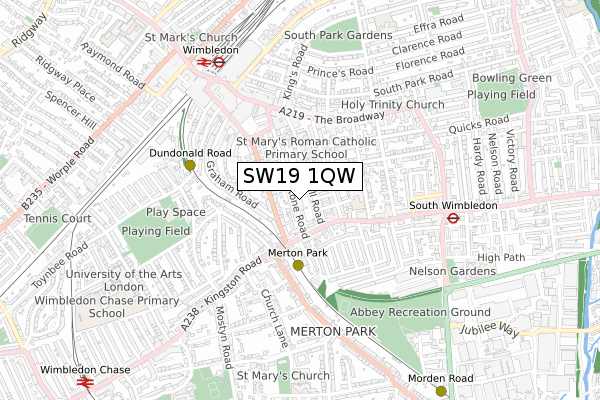 SW19 1QW map - small scale - OS Open Zoomstack (Ordnance Survey)