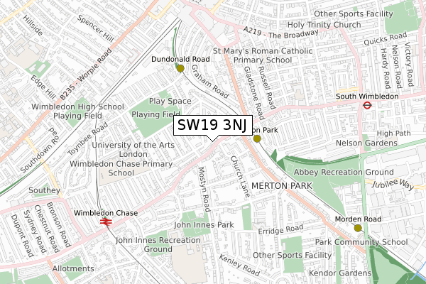 SW19 3NJ map - small scale - OS Open Zoomstack (Ordnance Survey)