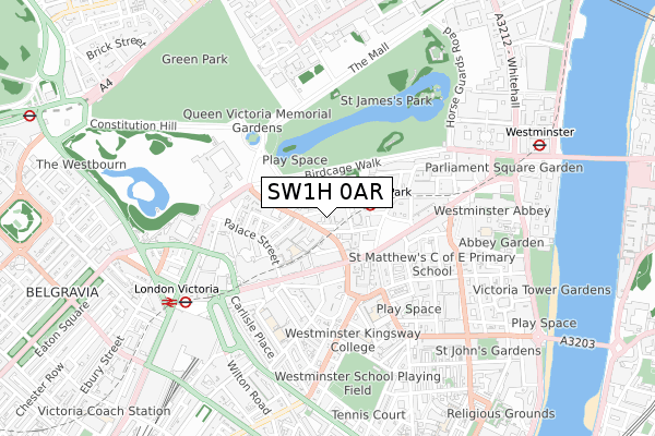 SW1H 0AR map - small scale - OS Open Zoomstack (Ordnance Survey)