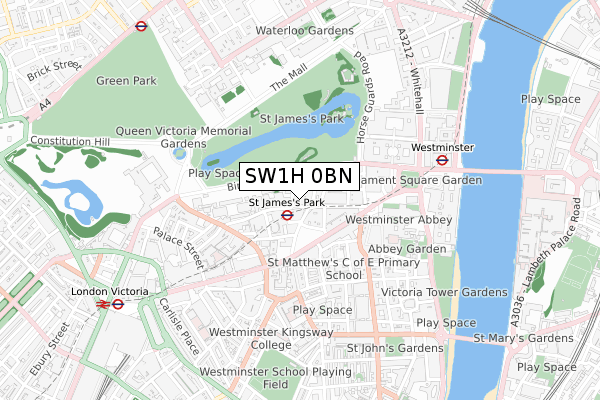 SW1H 0BN map - small scale - OS Open Zoomstack (Ordnance Survey)