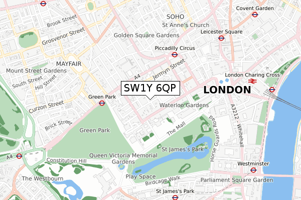 SW1Y 6QP map - small scale - OS Open Zoomstack (Ordnance Survey)