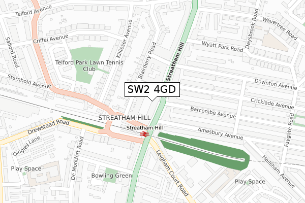 SW2 4GD map - large scale - OS Open Zoomstack (Ordnance Survey)