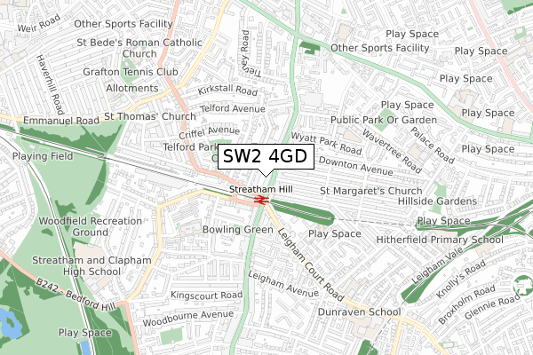 SW2 4GD map - small scale - OS Open Zoomstack (Ordnance Survey)