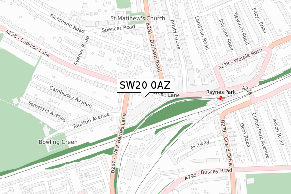 SW20 0AZ map - large scale - OS Open Zoomstack (Ordnance Survey)