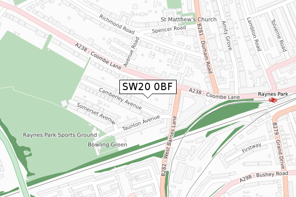 SW20 0BF map - large scale - OS Open Zoomstack (Ordnance Survey)