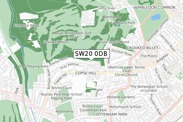 SW20 0DB map - small scale - OS Open Zoomstack (Ordnance Survey)