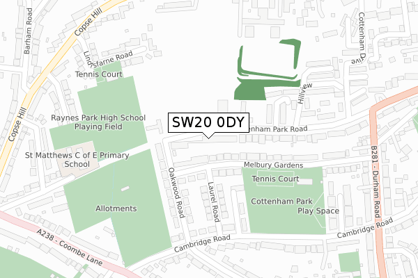 SW20 0DY map - large scale - OS Open Zoomstack (Ordnance Survey)