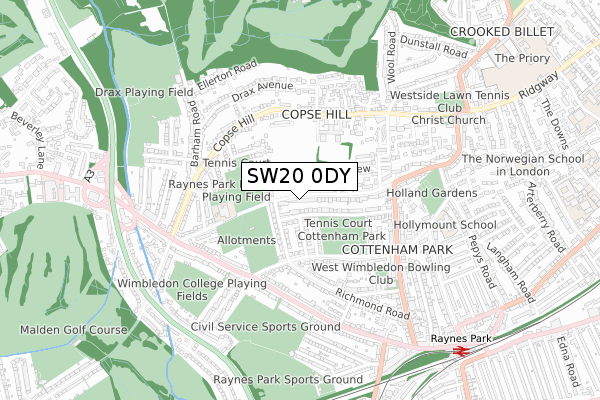 SW20 0DY map - small scale - OS Open Zoomstack (Ordnance Survey)