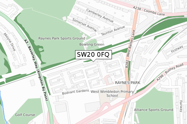 SW20 0FQ map - large scale - OS Open Zoomstack (Ordnance Survey)