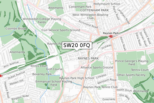 SW20 0FQ map - small scale - OS Open Zoomstack (Ordnance Survey)