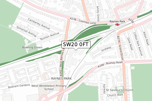 SW20 0FT map - large scale - OS Open Zoomstack (Ordnance Survey)