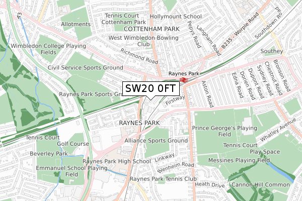 SW20 0FT map - small scale - OS Open Zoomstack (Ordnance Survey)