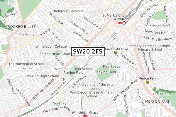 SW20 2FS map - small scale - OS Open Zoomstack (Ordnance Survey)