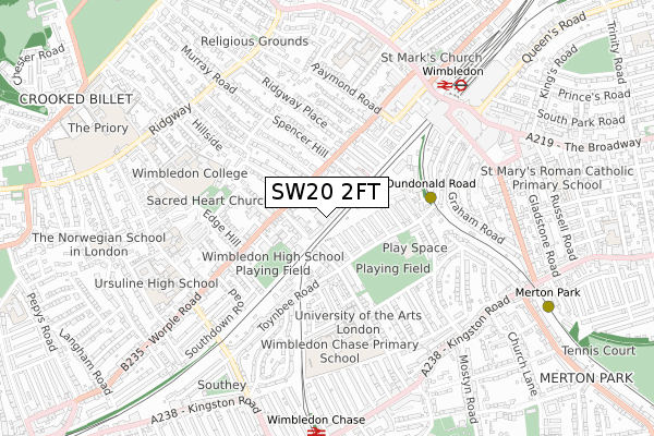 SW20 2FT map - small scale - OS Open Zoomstack (Ordnance Survey)