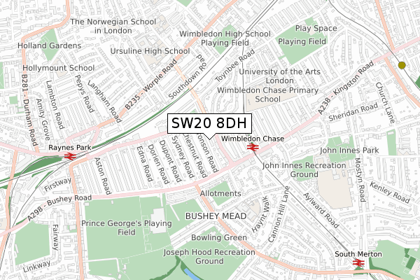 SW20 8DH map - small scale - OS Open Zoomstack (Ordnance Survey)