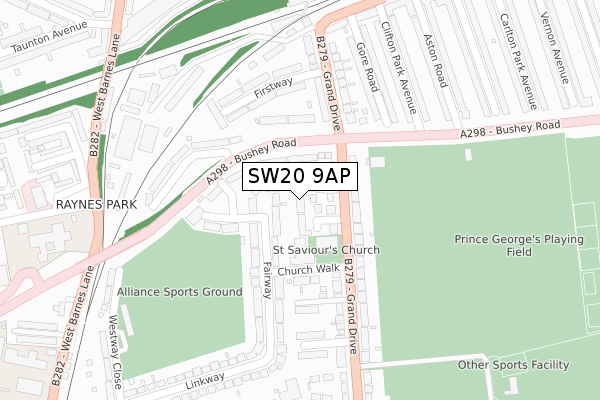 SW20 9AP map - large scale - OS Open Zoomstack (Ordnance Survey)