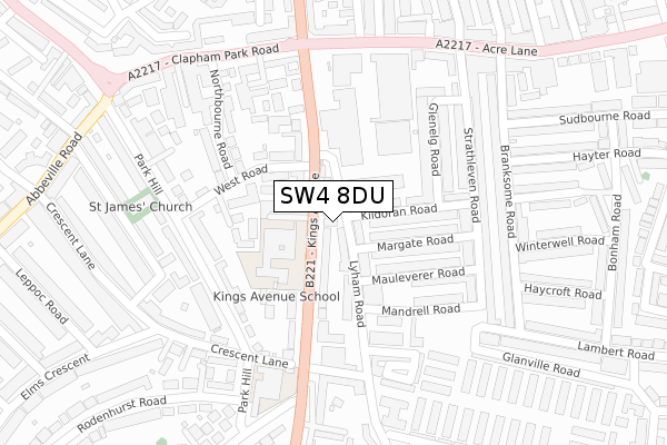 SW4 8DU map - large scale - OS Open Zoomstack (Ordnance Survey)