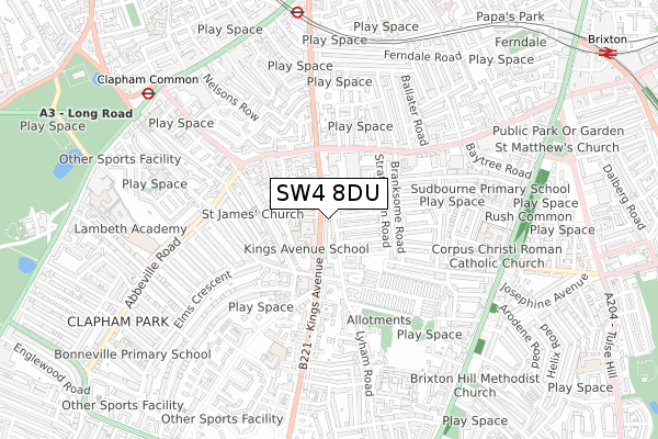 SW4 8DU map - small scale - OS Open Zoomstack (Ordnance Survey)