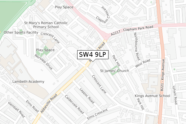 SW4 9LP map - large scale - OS Open Zoomstack (Ordnance Survey)