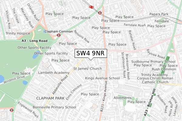 SW4 9NR map - small scale - OS Open Zoomstack (Ordnance Survey)