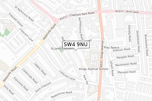 SW4 9NU map - large scale - OS Open Zoomstack (Ordnance Survey)