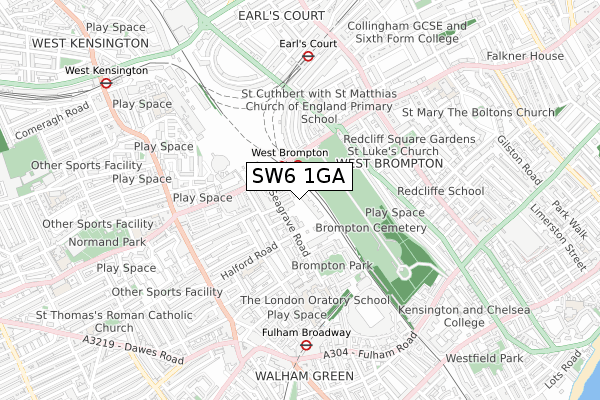 SW6 1GA map - small scale - OS Open Zoomstack (Ordnance Survey)