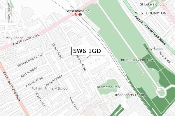 SW6 1GD map - large scale - OS Open Zoomstack (Ordnance Survey)