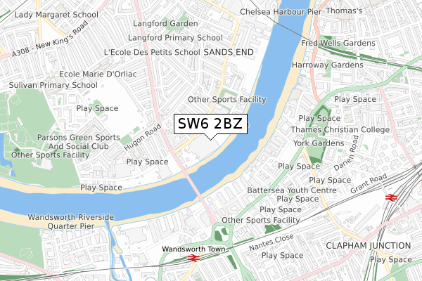 SW6 2BZ map - small scale - OS Open Zoomstack (Ordnance Survey)