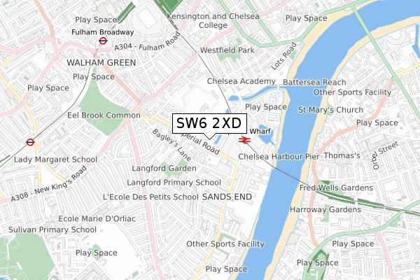 SW6 2XD map - small scale - OS Open Zoomstack (Ordnance Survey)