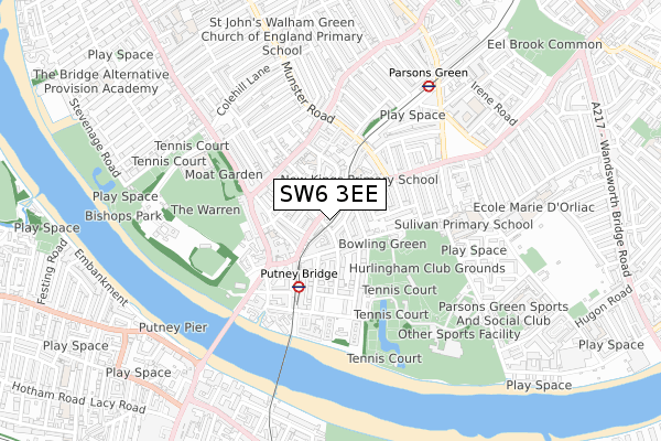 SW6 3EE map - small scale - OS Open Zoomstack (Ordnance Survey)