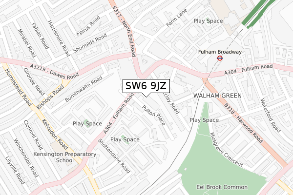 SW6 9JZ map - large scale - OS Open Zoomstack (Ordnance Survey)