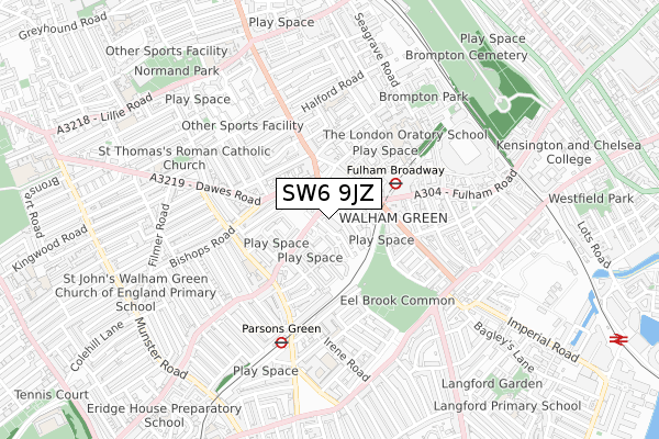 SW6 9JZ map - small scale - OS Open Zoomstack (Ordnance Survey)