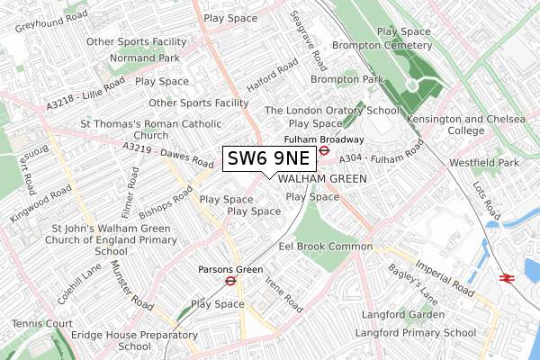 SW6 9NE map - small scale - OS Open Zoomstack (Ordnance Survey)