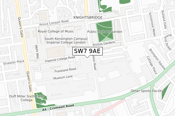 SW7 9AE map - large scale - OS Open Zoomstack (Ordnance Survey)