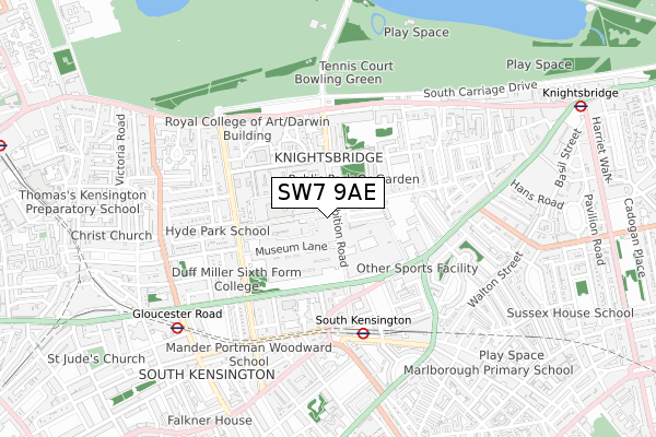 SW7 9AE map - small scale - OS Open Zoomstack (Ordnance Survey)