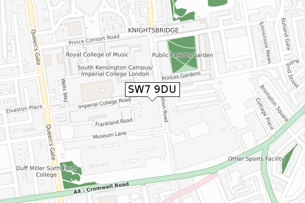 SW7 9DU map - large scale - OS Open Zoomstack (Ordnance Survey)