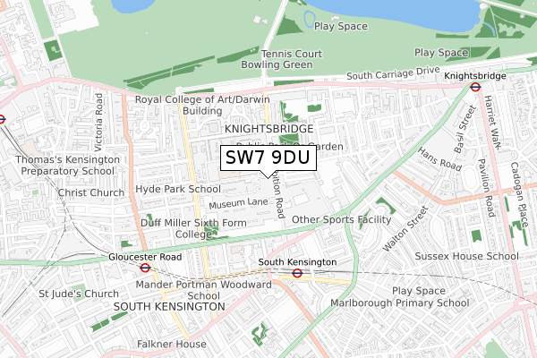 SW7 9DU map - small scale - OS Open Zoomstack (Ordnance Survey)