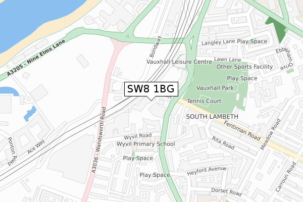 SW8 1BG map - large scale - OS Open Zoomstack (Ordnance Survey)