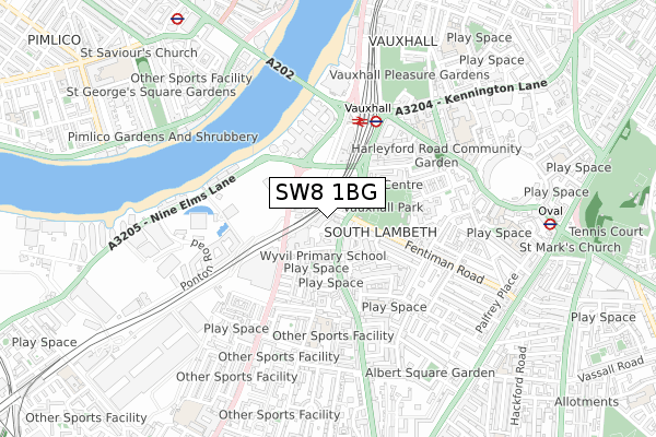 SW8 1BG map - small scale - OS Open Zoomstack (Ordnance Survey)