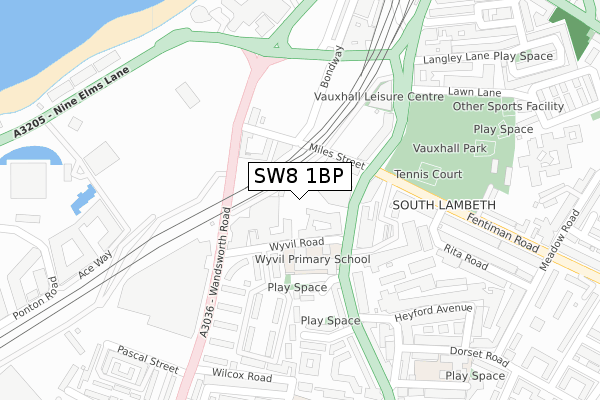 SW8 1BP map - large scale - OS Open Zoomstack (Ordnance Survey)