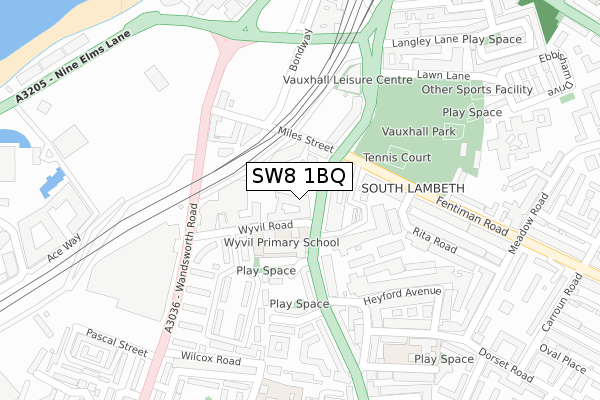 SW8 1BQ map - large scale - OS Open Zoomstack (Ordnance Survey)