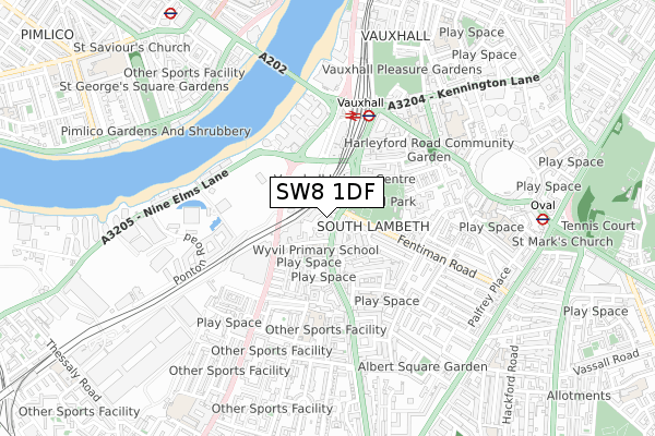 SW8 1DF map - small scale - OS Open Zoomstack (Ordnance Survey)