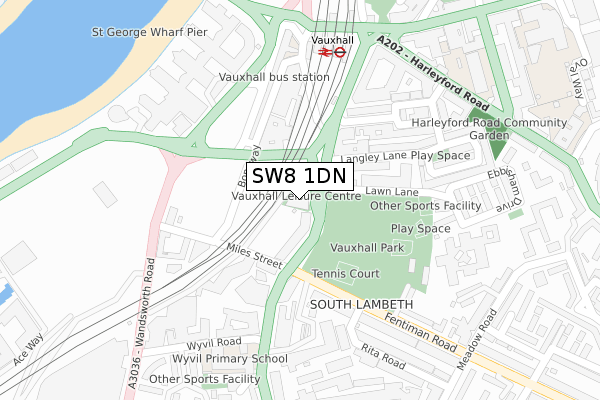 SW8 1DN map - large scale - OS Open Zoomstack (Ordnance Survey)