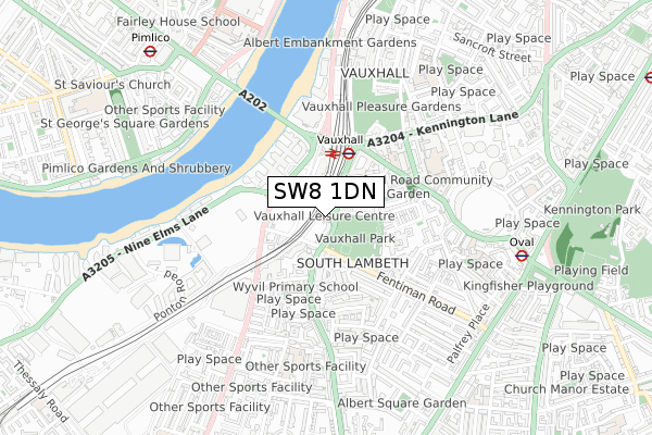 SW8 1DN map - small scale - OS Open Zoomstack (Ordnance Survey)